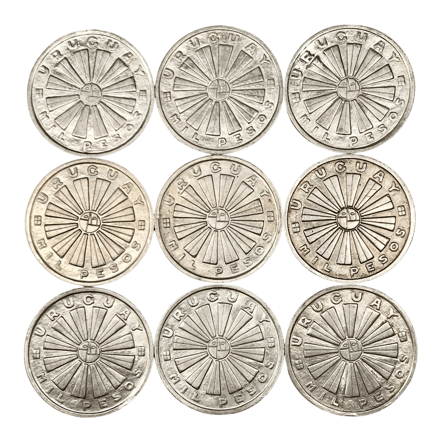 MU_ Uruguay - Lote de 9 Monedas FAO - 1000 Pesos 1969