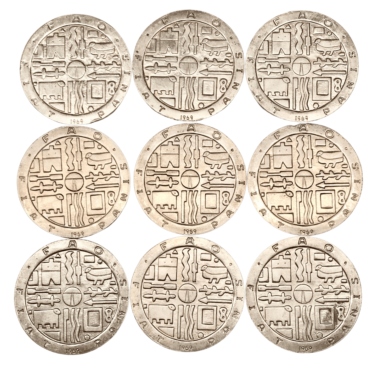 MU_ Uruguay - Lote de 9 Monedas FAO - 1000 Pesos 1969