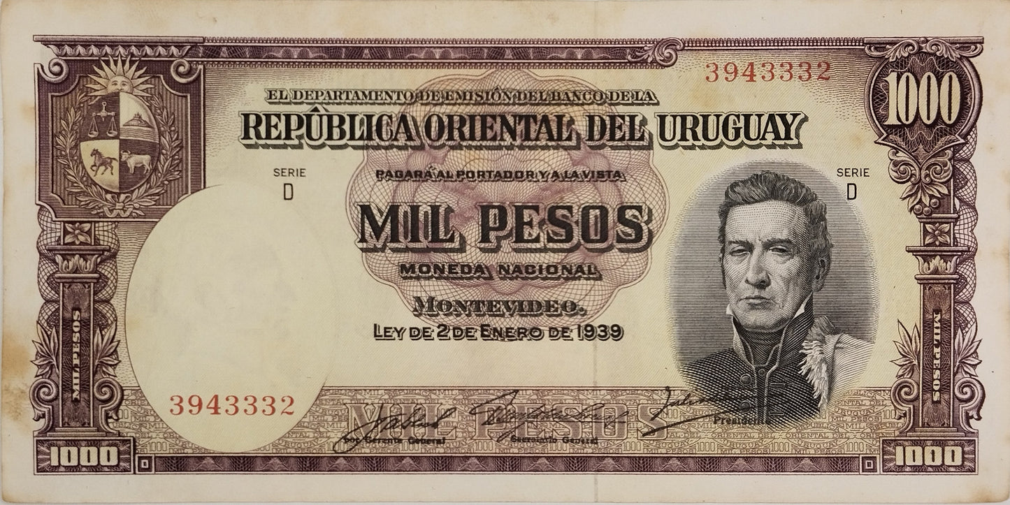 Uruguay - 1939 - 1000 Pesos - Banco de la República Oriental del Uruguay - 10.IX.14