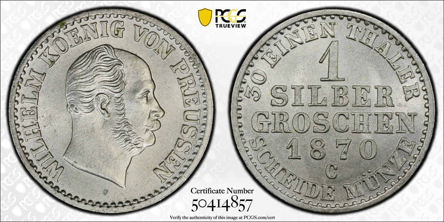 Alemania - 1870 - Prusia - 1 Grosch de Plata - Certificada