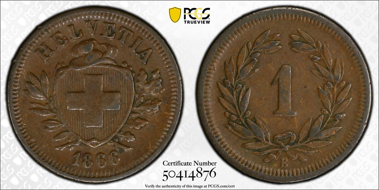 Suiza - 1866 - 1 Rappen - Certificada