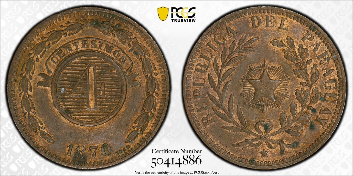 Paraguay - 1870 - 4 Centésimos - Certificada