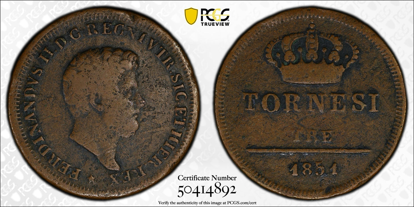Italia - 1851 - Napoles y Sicilia - 3 Tornesi - Certificada