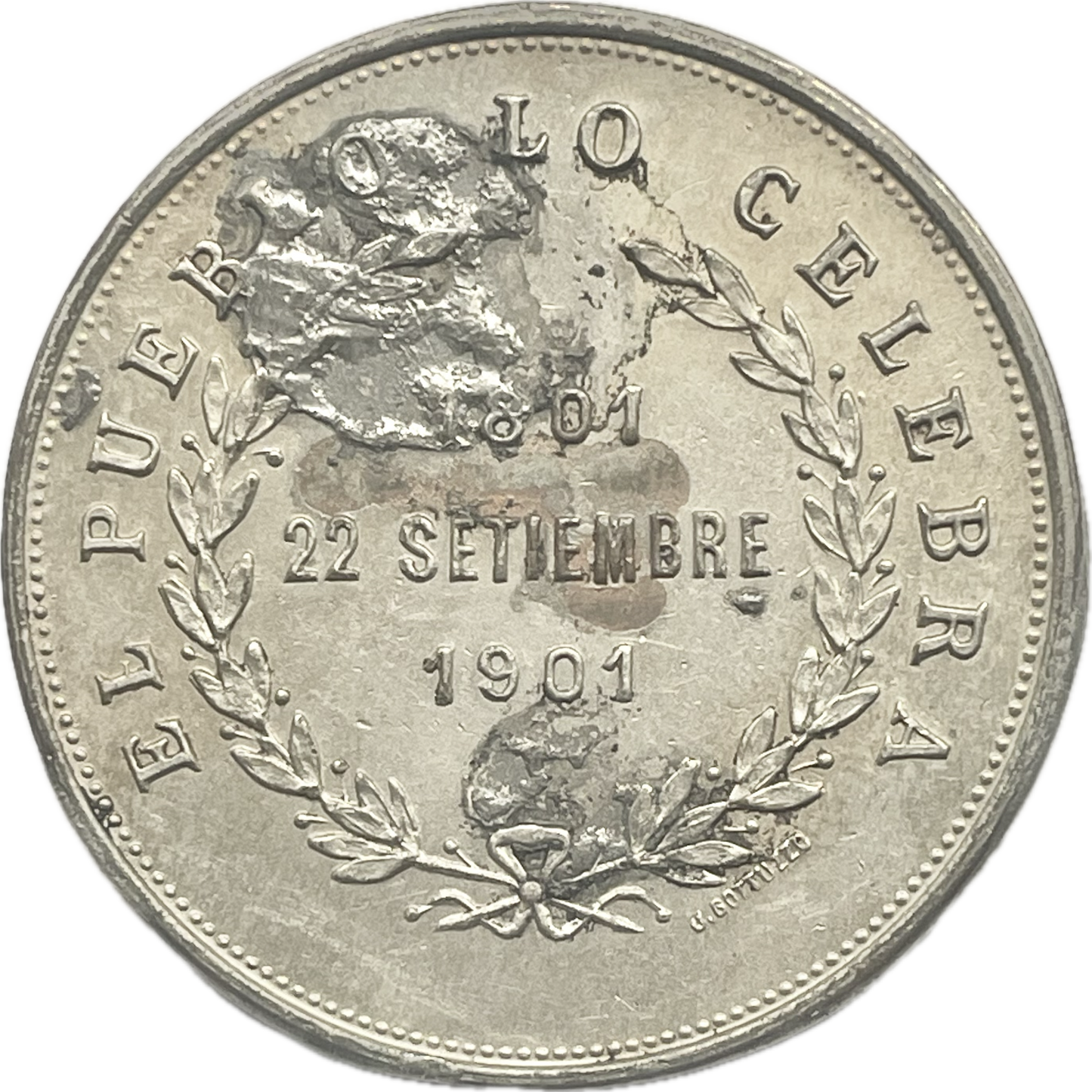 Uruguay - 1901 - Medalla del Centenario de Dolores - Rescatada de Incendio