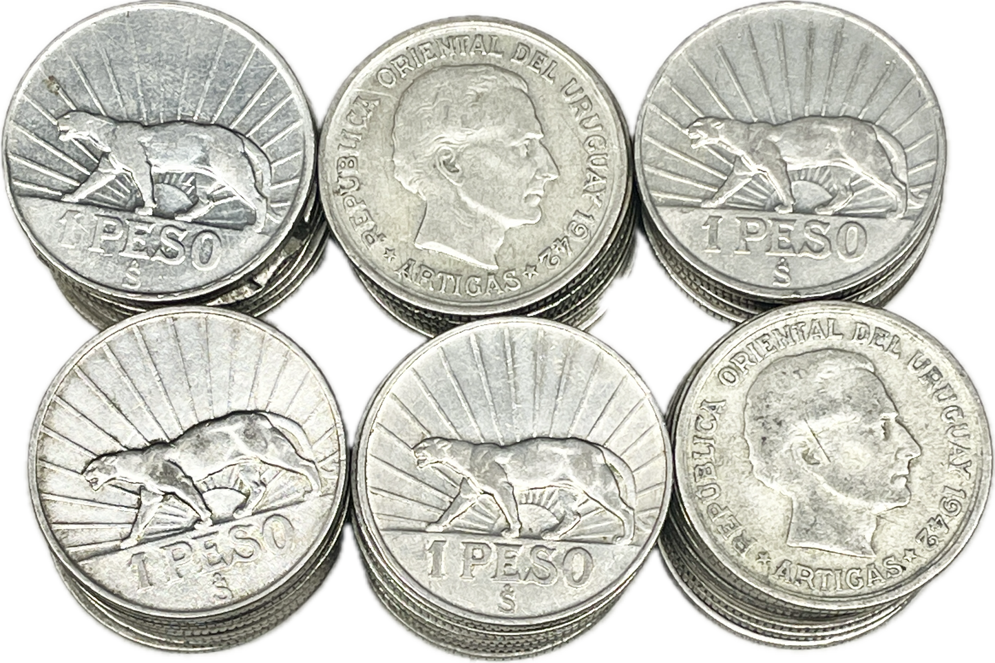 ½ Kilo de Monedas de Plata - Uruguay - 1942 - 1 Peso