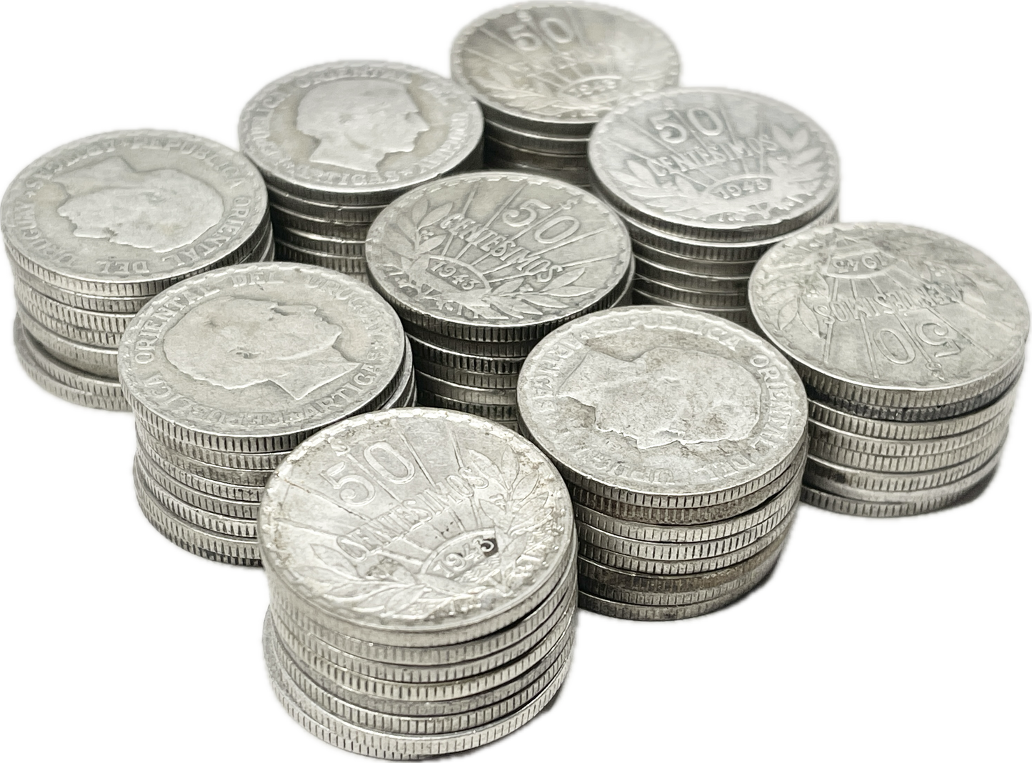 ½ Kilo de monedas de Plata - Uruguay - 1943 - 50 Cent