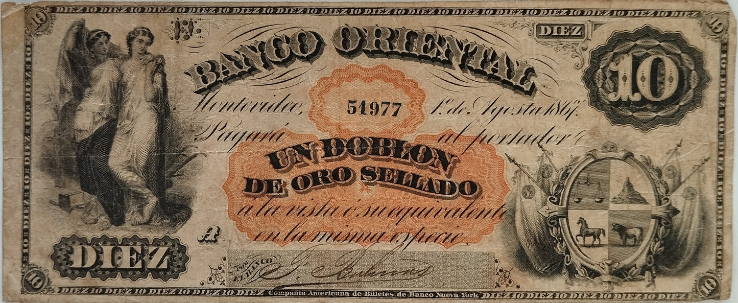Uruguay - 1867 - 10 Pesos - Banco Oriental