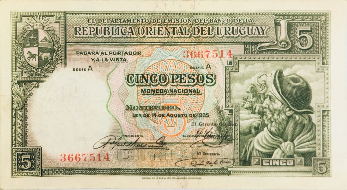 Uruguay - 1935 - 5 Pesos - 9.IV.5