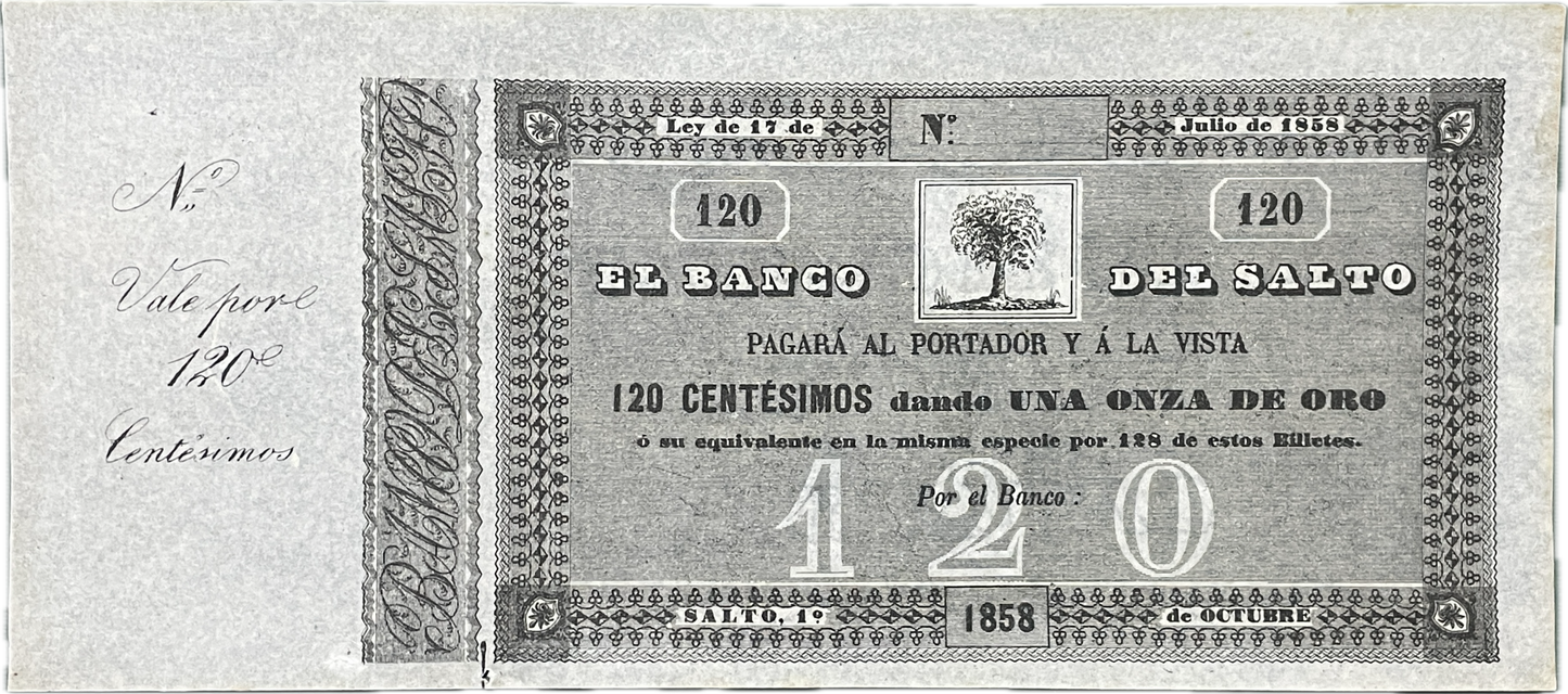 Uruguay - 1858 - 120 Centésimos, Banco de Salto