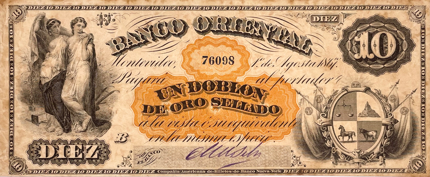 Uruguay - 1867 - 10 Pesos - Banco Oriental - Serie B