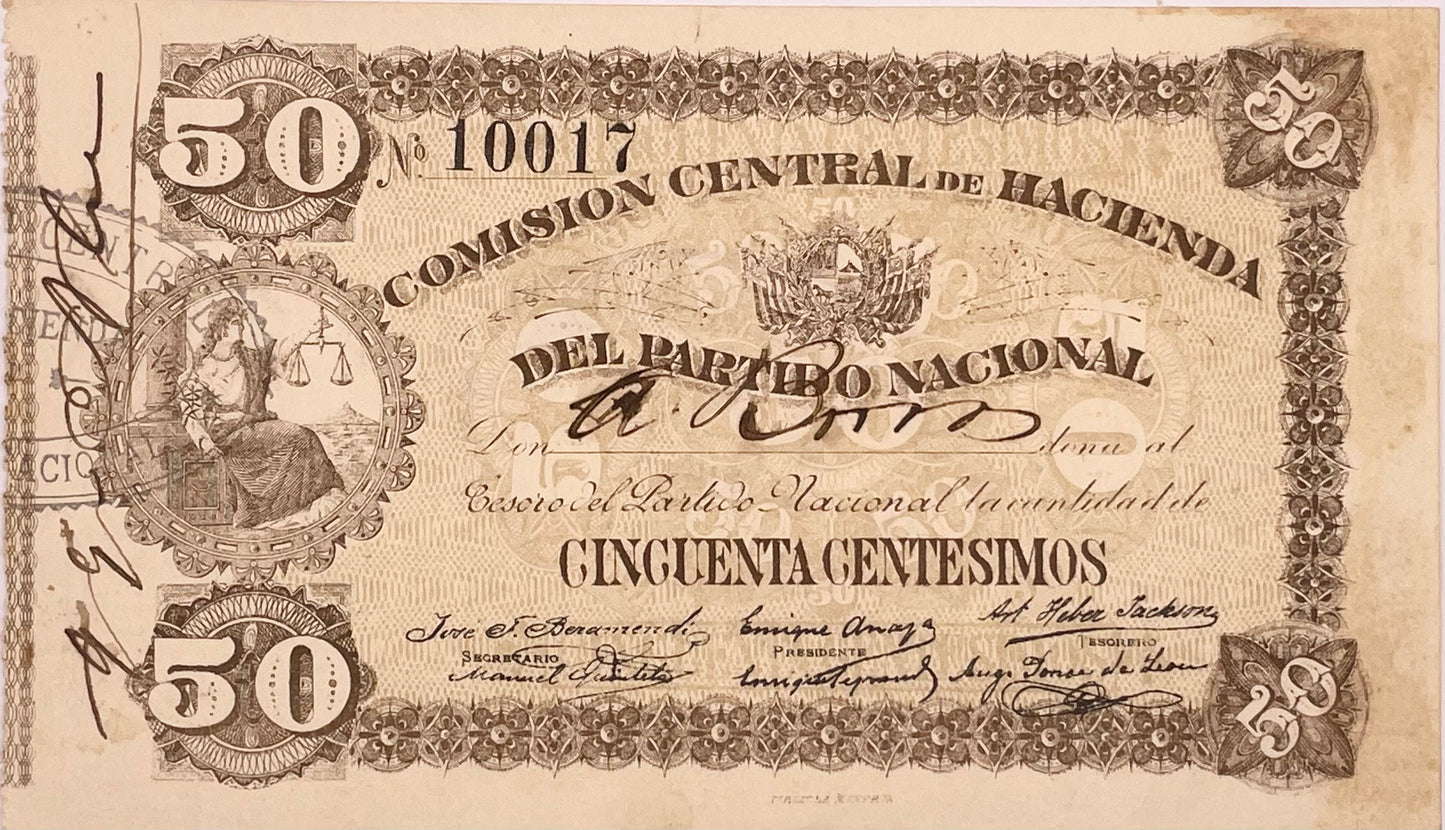 Uruguay - 1907 - 50 Centésimos - Comisión Central de Hacienda del Partido Nacional
