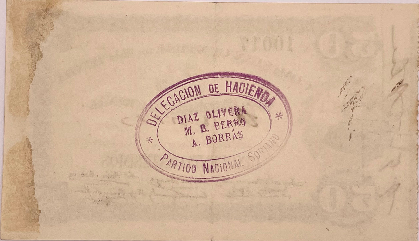 Uruguay - 1907 - 50 Centésimos - Comisión Central de Hacienda del Partido Nacional