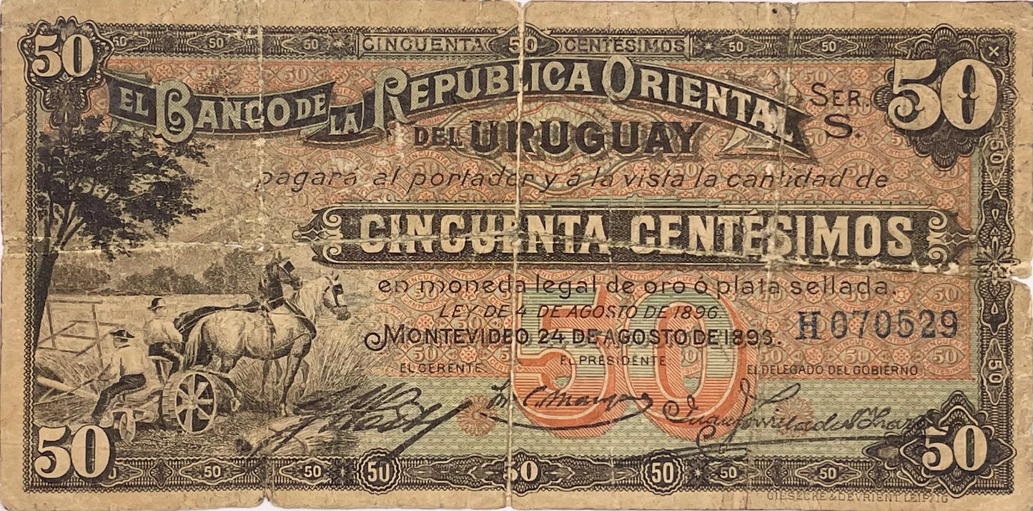Uruguay - 1896 - 50 Centésimos - Banco de la República Oriental - 2.11.8