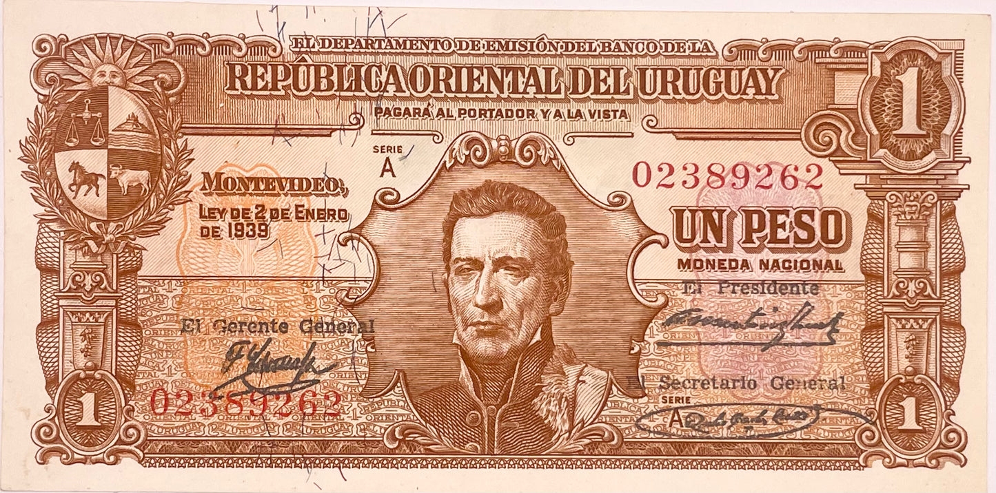 Uruguay - 1939 - 1 Peso - Banco de la República Oriental del Uruguay - 10.III.1 - Sin Circular