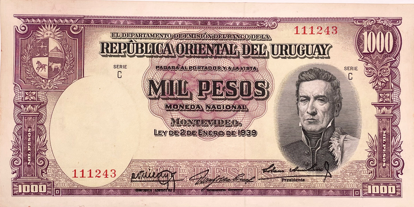 Uruguay - 1939 - 1000 Pesos - Banco de la República Oriental del Uruguay - 10.IX.10 - Sin Circular