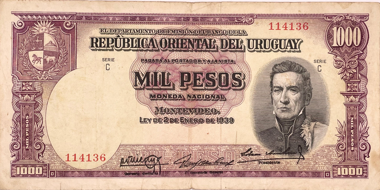 Uruguay - 1939 - 1000 Pesos - Banco de la República Oriental del Uruguay - 10.IX.10