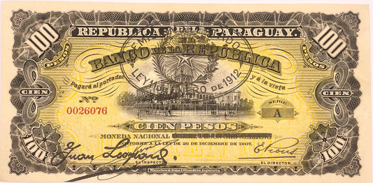 Paraguay - 1907 - Resello 1912 - 100 Pesos
