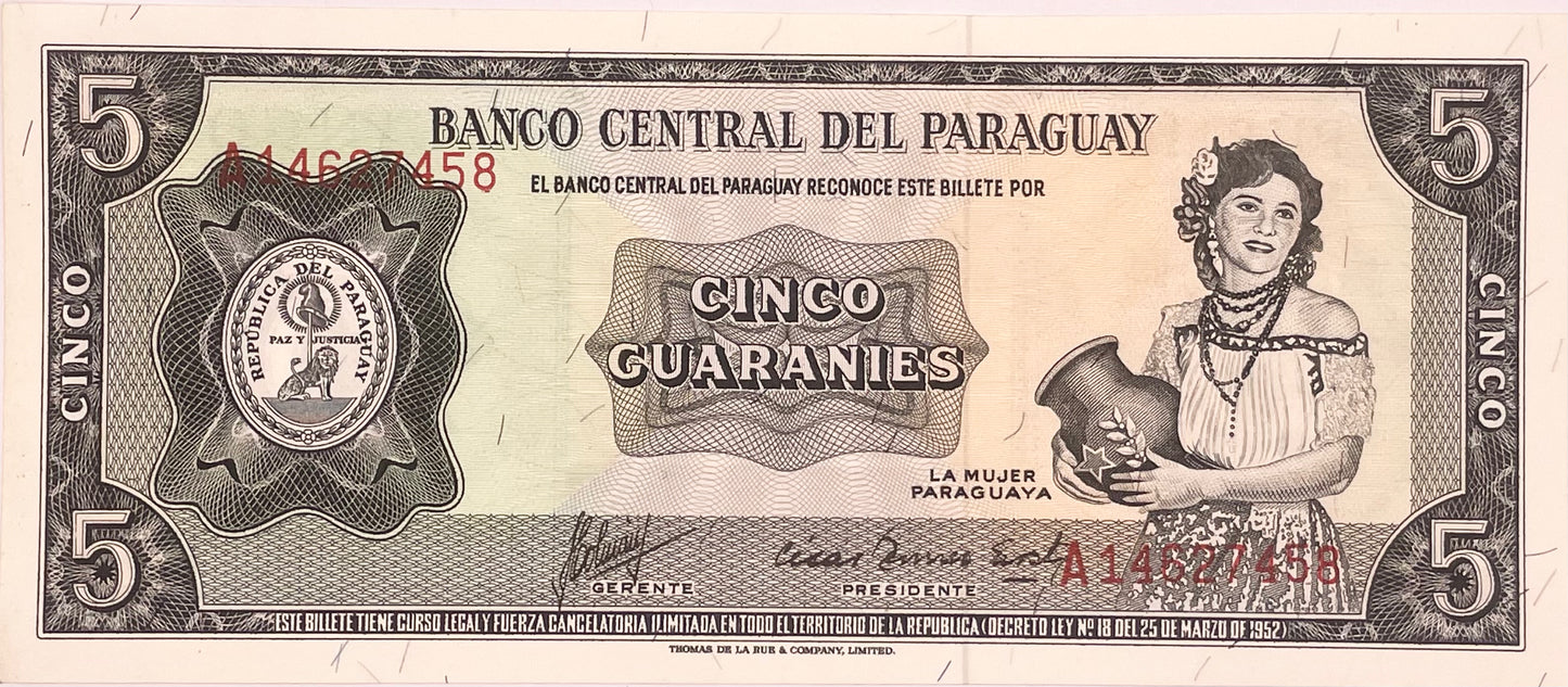 Paraguay - 1952 - 5 Guaraníes - Sin Circular