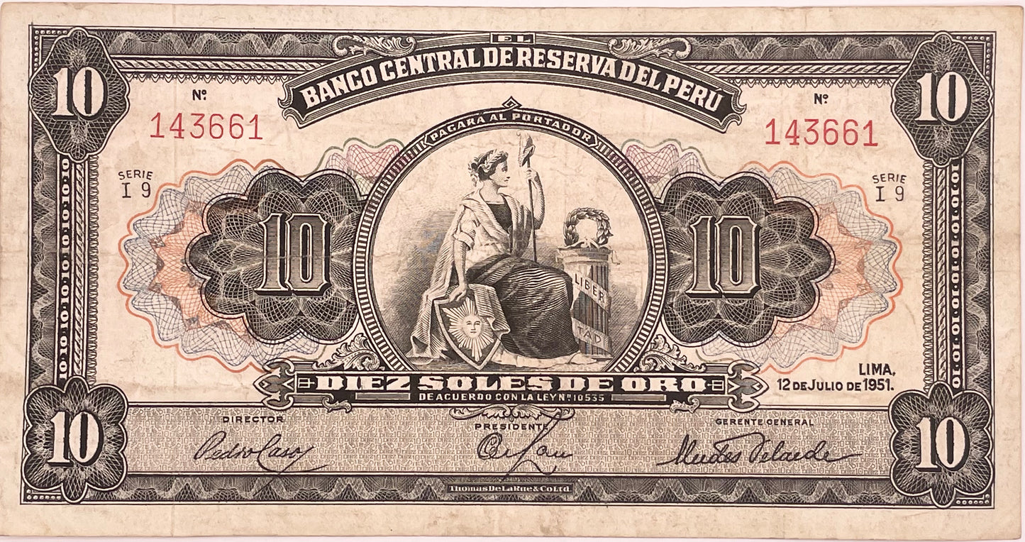 Perú - 1951 - 10 Soles de Oro - Sin Circular
