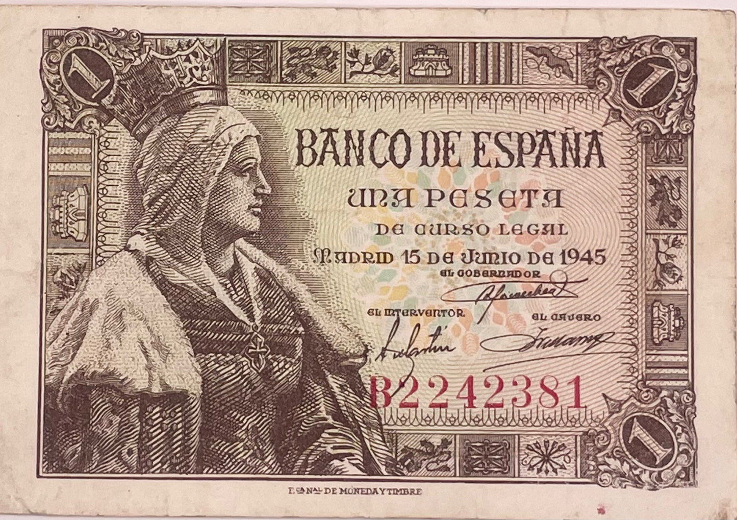 España - 1945 - 1 Peseta