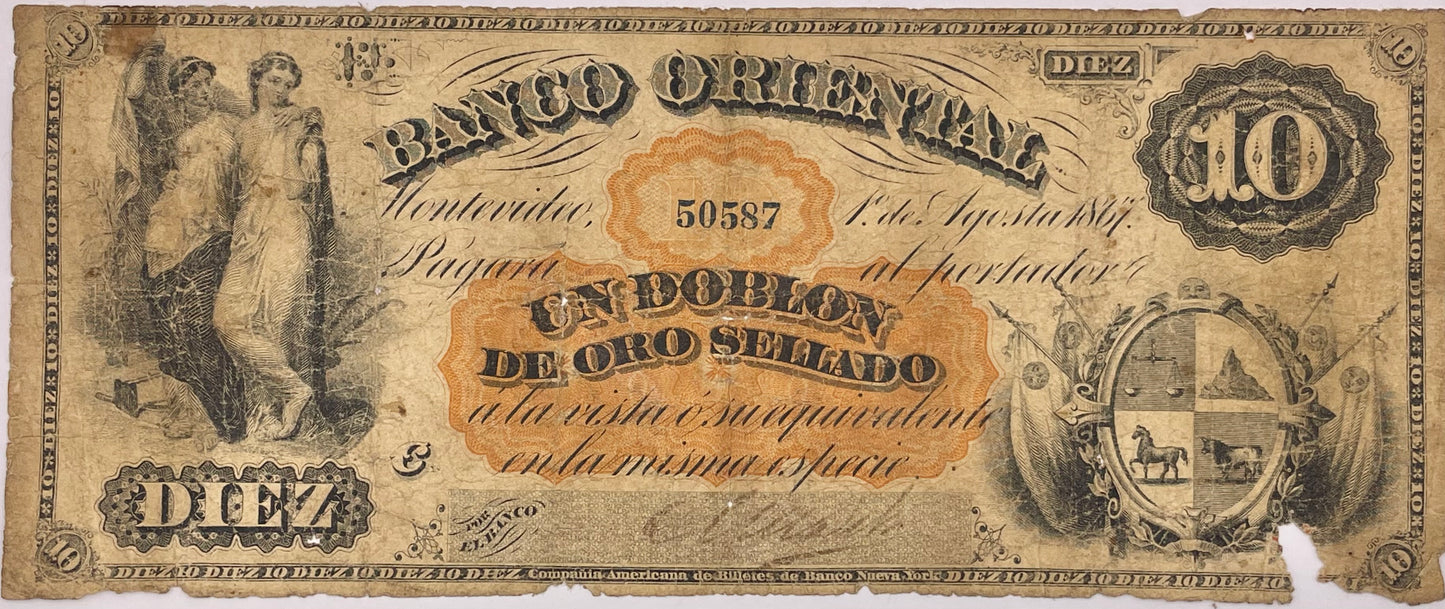 Uruguay - 1867 - 10 Pesos - Banco Oriental