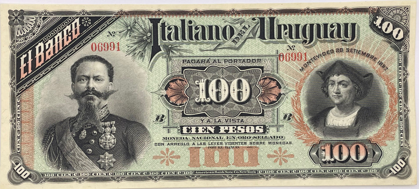 Uruguay - 1887 - 100 Pesos - Banco Italiano del Uruguay