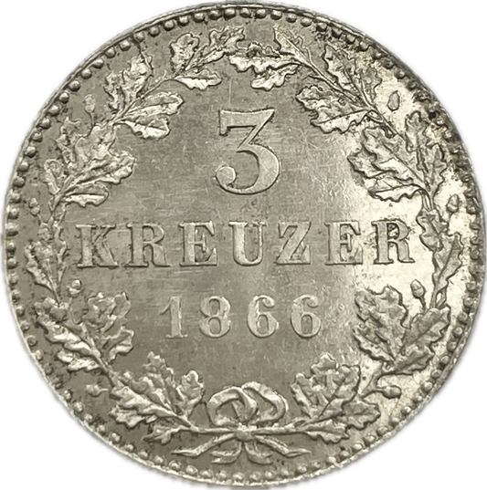 Alemania - 1866 - Frankfurt - 3 Kreuzer - Sin Circular