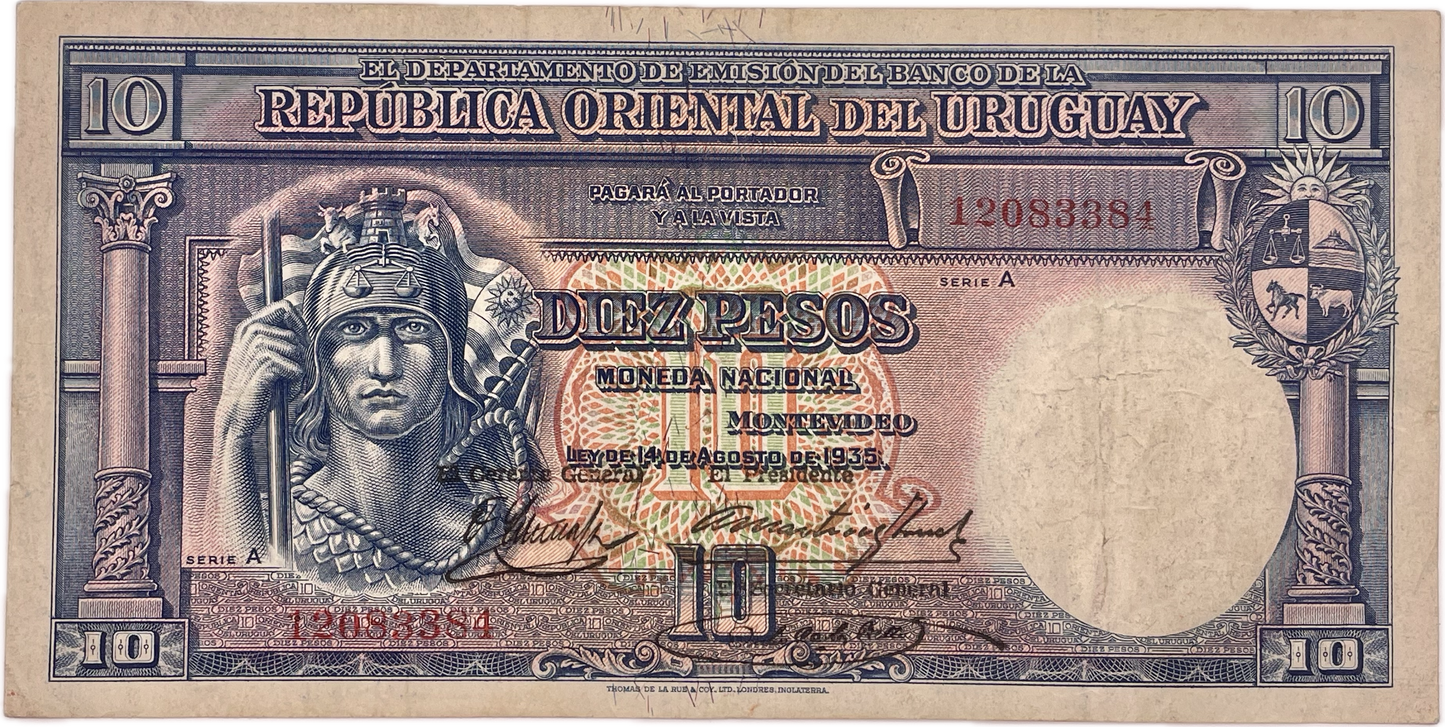 Uruguay - 1935 - 10 Pesos - Banco de la Republica Oriental del Uruguay