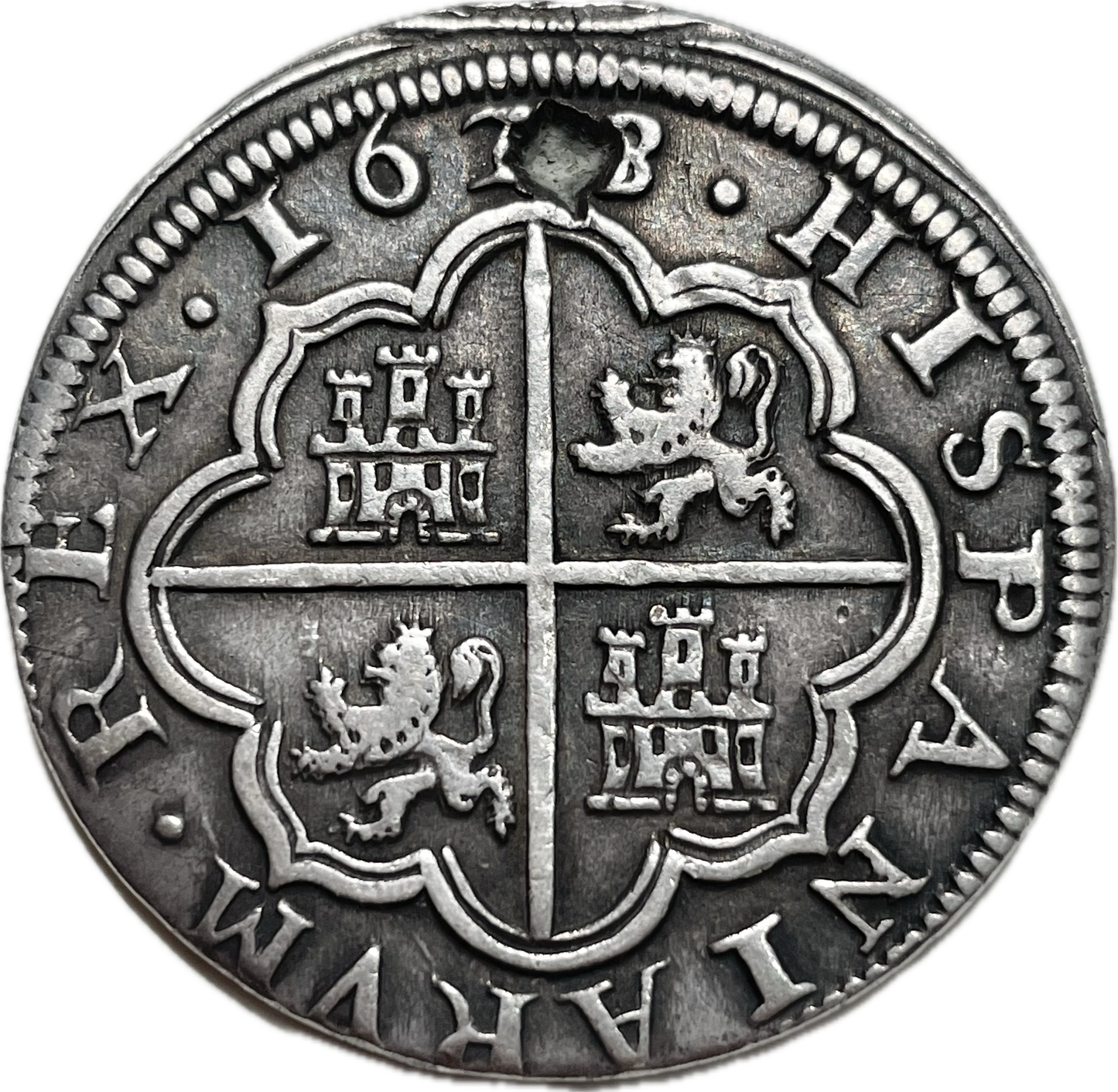 España - 1628 - 4 Reales - Intento de Perforación