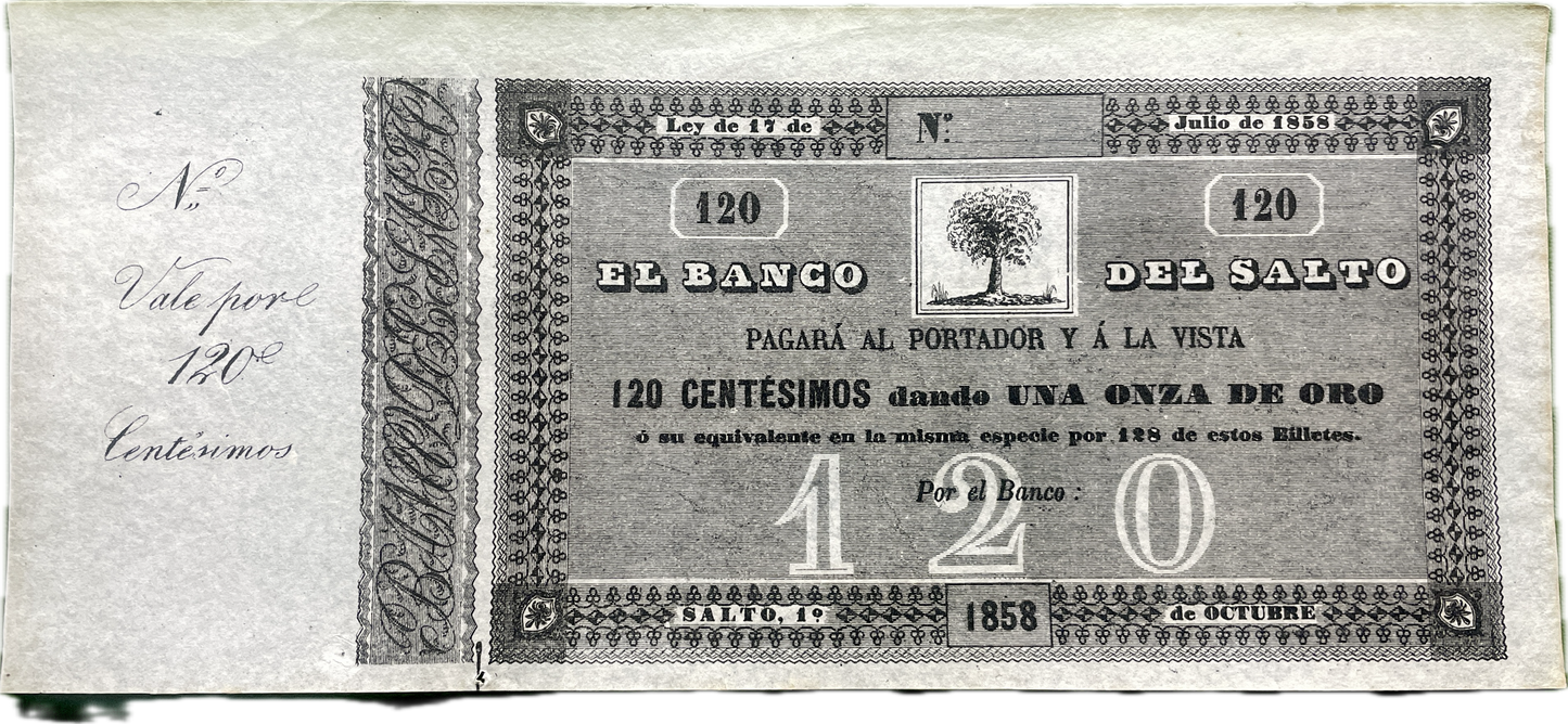 Uruguay - 1858 - 120 Centésimos, Banco de Salto