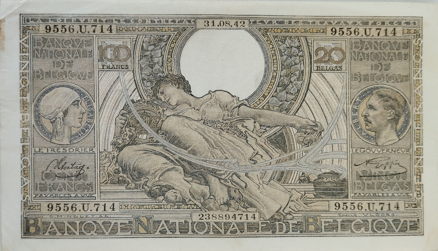 Belgica - 1939 - 100 Francos / 20 Belgas