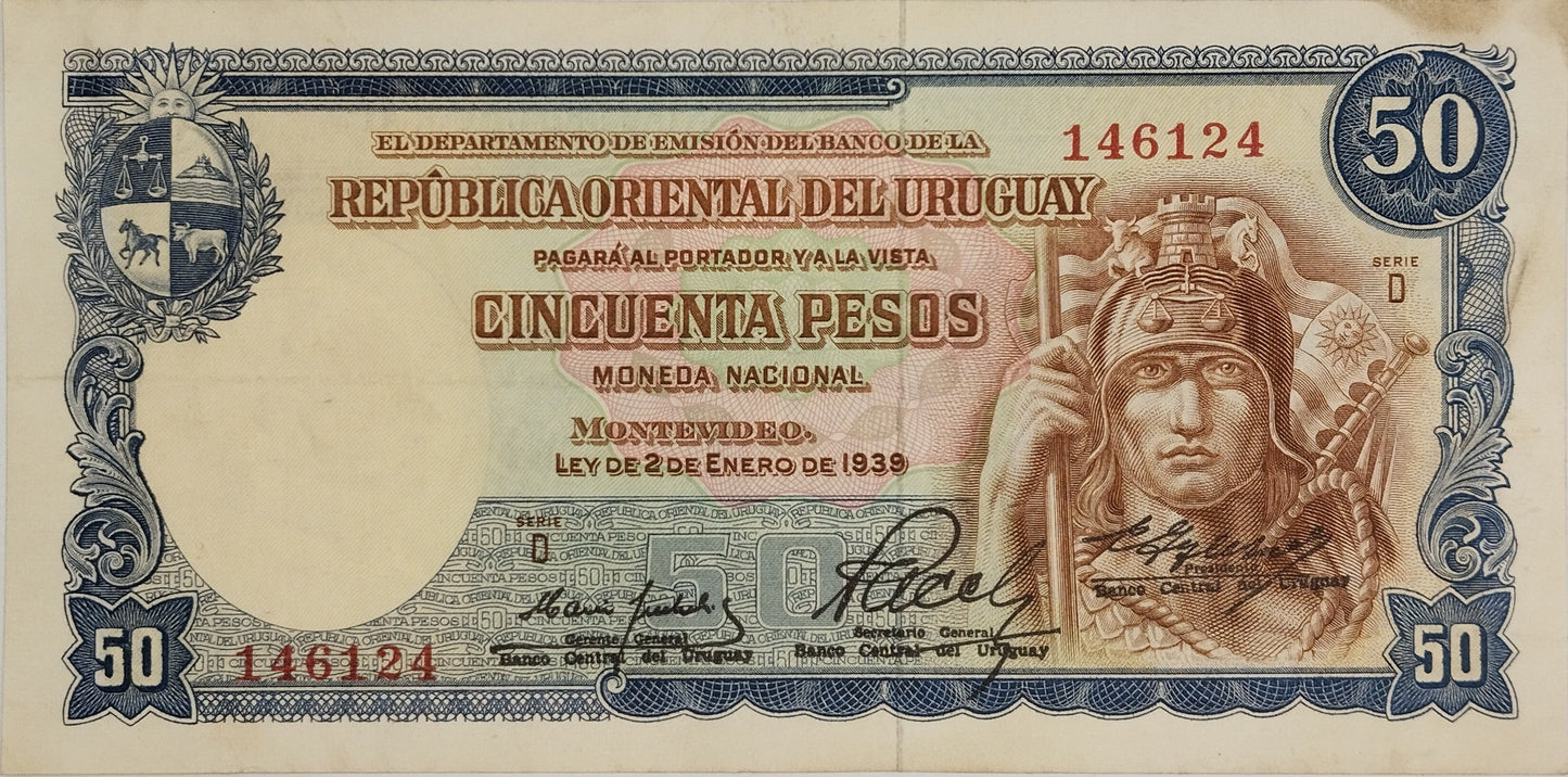 Uruguay - 1939 - 50 Pesos - Banco de la República Oriental del Uruguay - 2.D.2 - Sin Circular