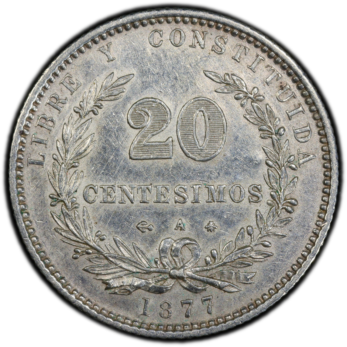 MU_ Uruguay - 20 Centésimos - 1877 - Certificada