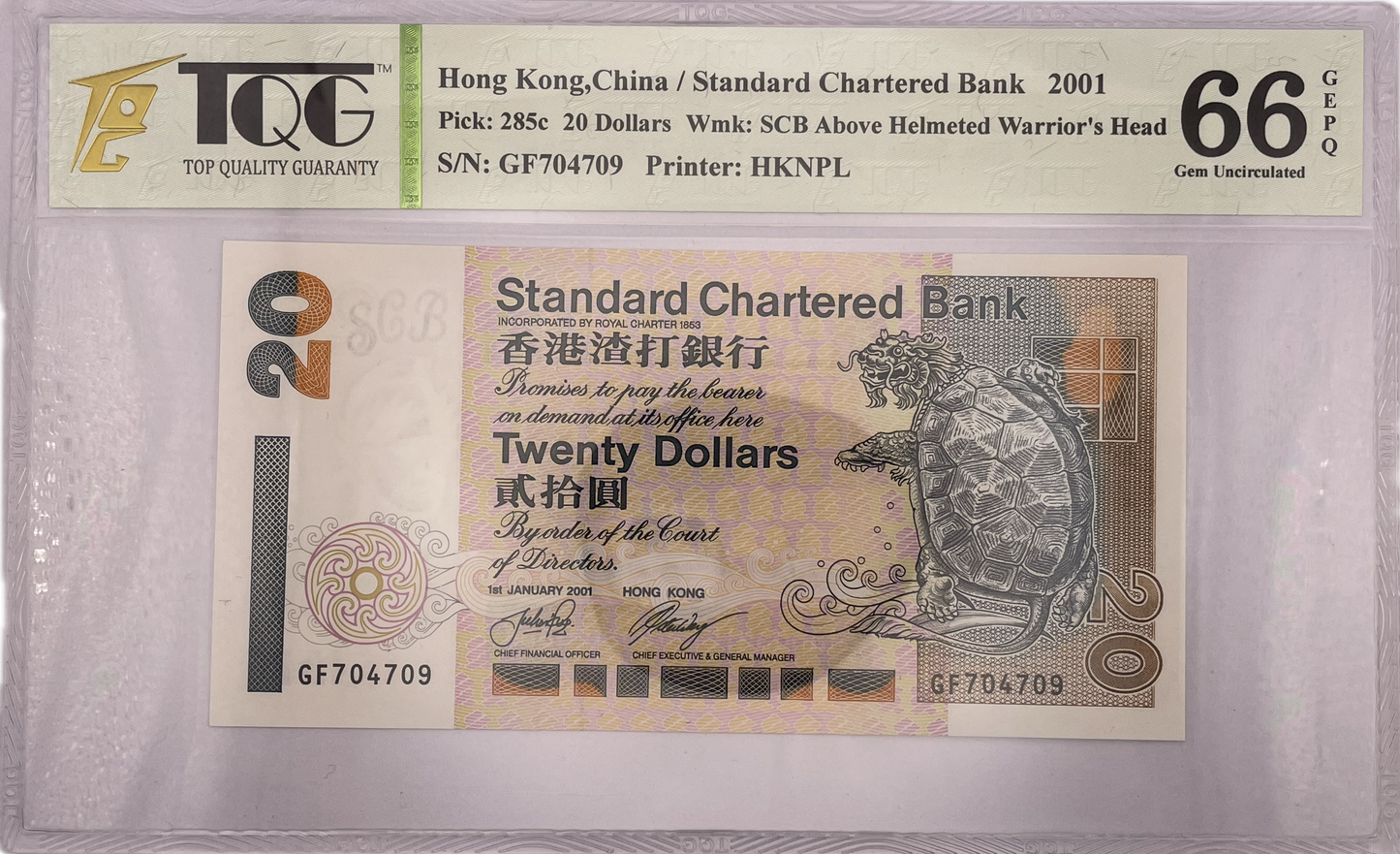 China - 2001 - Hong Kong - 20 Dólares - Certificado TQG 66