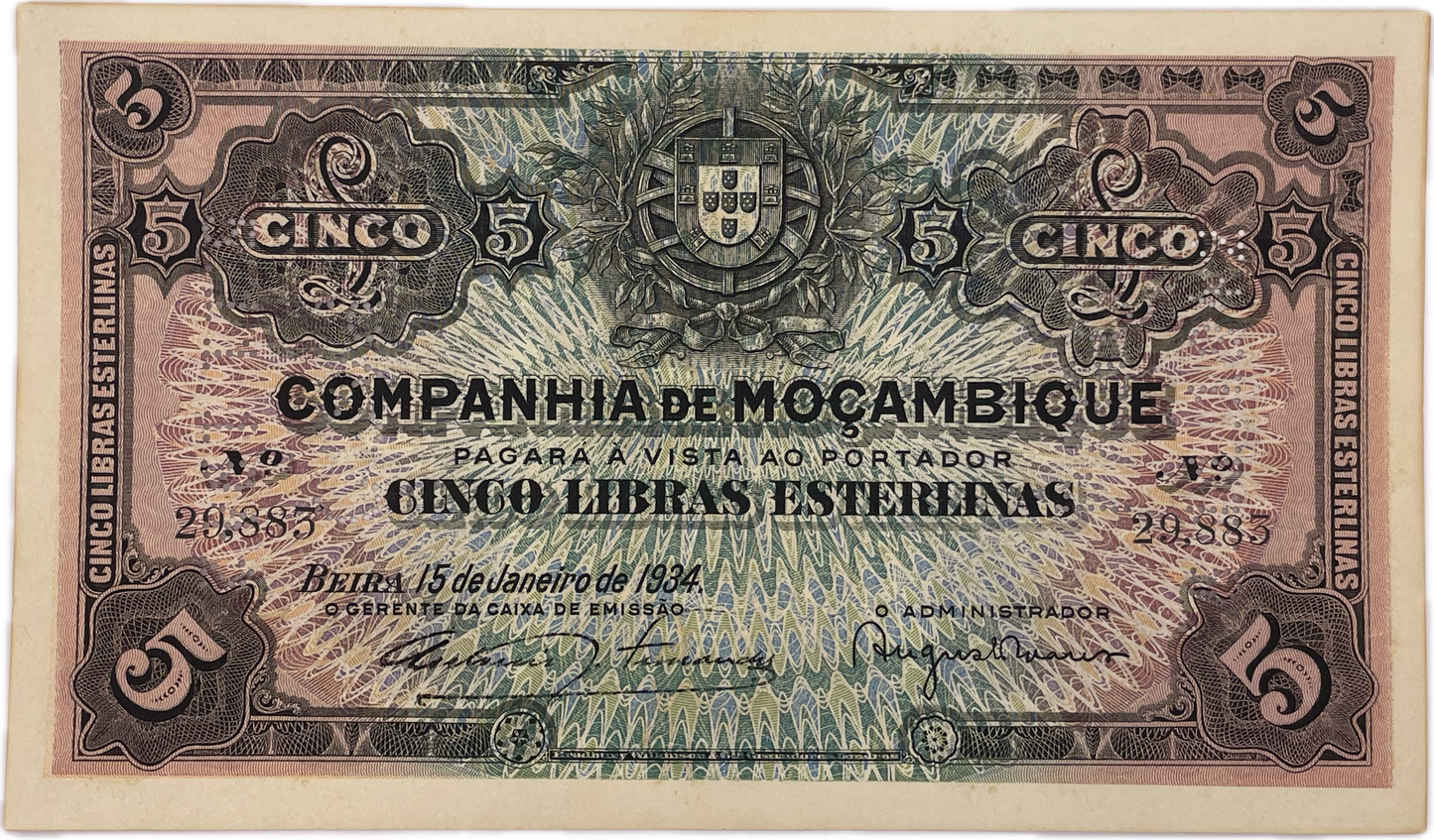 Mozambique - 1934 - 5 Libras - Sin Circular