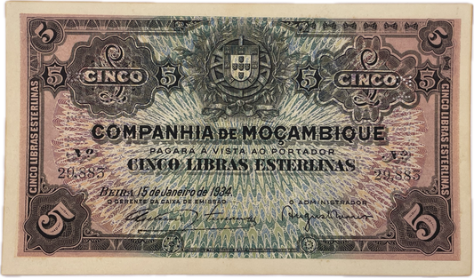 Mozambique - 1934 - 5 Libras - Sin Circular