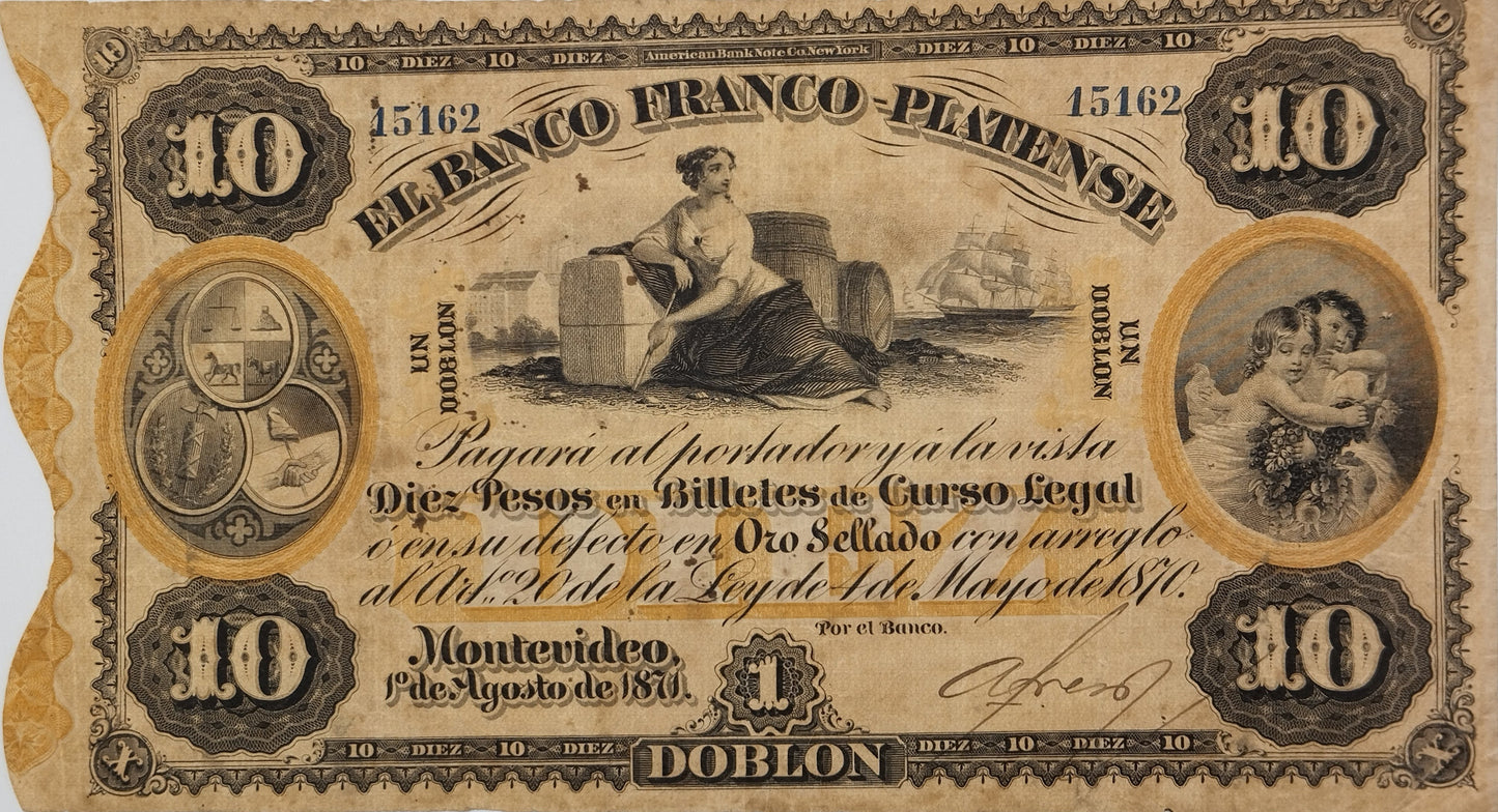 Uruguay - 1871 - 10 Pesos - Banco Franco-Platense