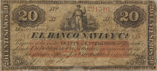 Uruguay - 1865 - 20 Centésimos - Banco Navia