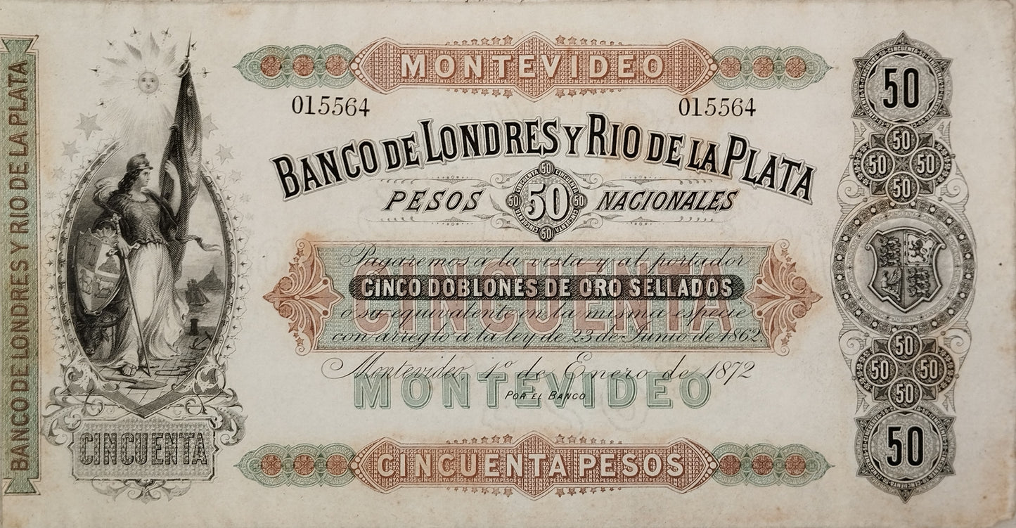 Uruguay - 1872 - 50 Pesos - Banco de Londres