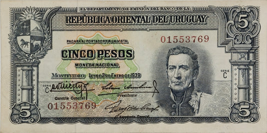 Uruguay - 1939 - 5 Pesos - 10.IV.24 - Sin Circular