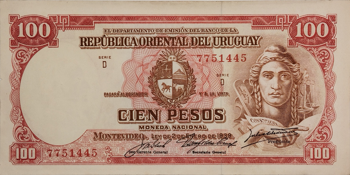 Uruguay - 1939 - 100 Pesos - 10.VII.22