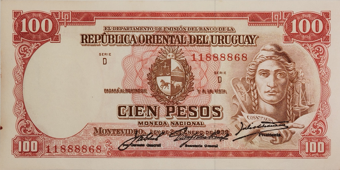 Uruguay - 1939 - 100 Pesos - 10.VII.22