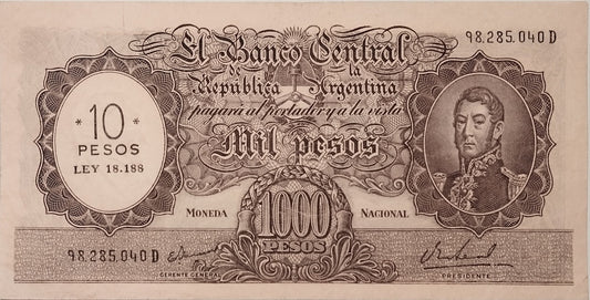 Argentina - 1969 - 10 Pesos marcado sobre 1000 Pesos