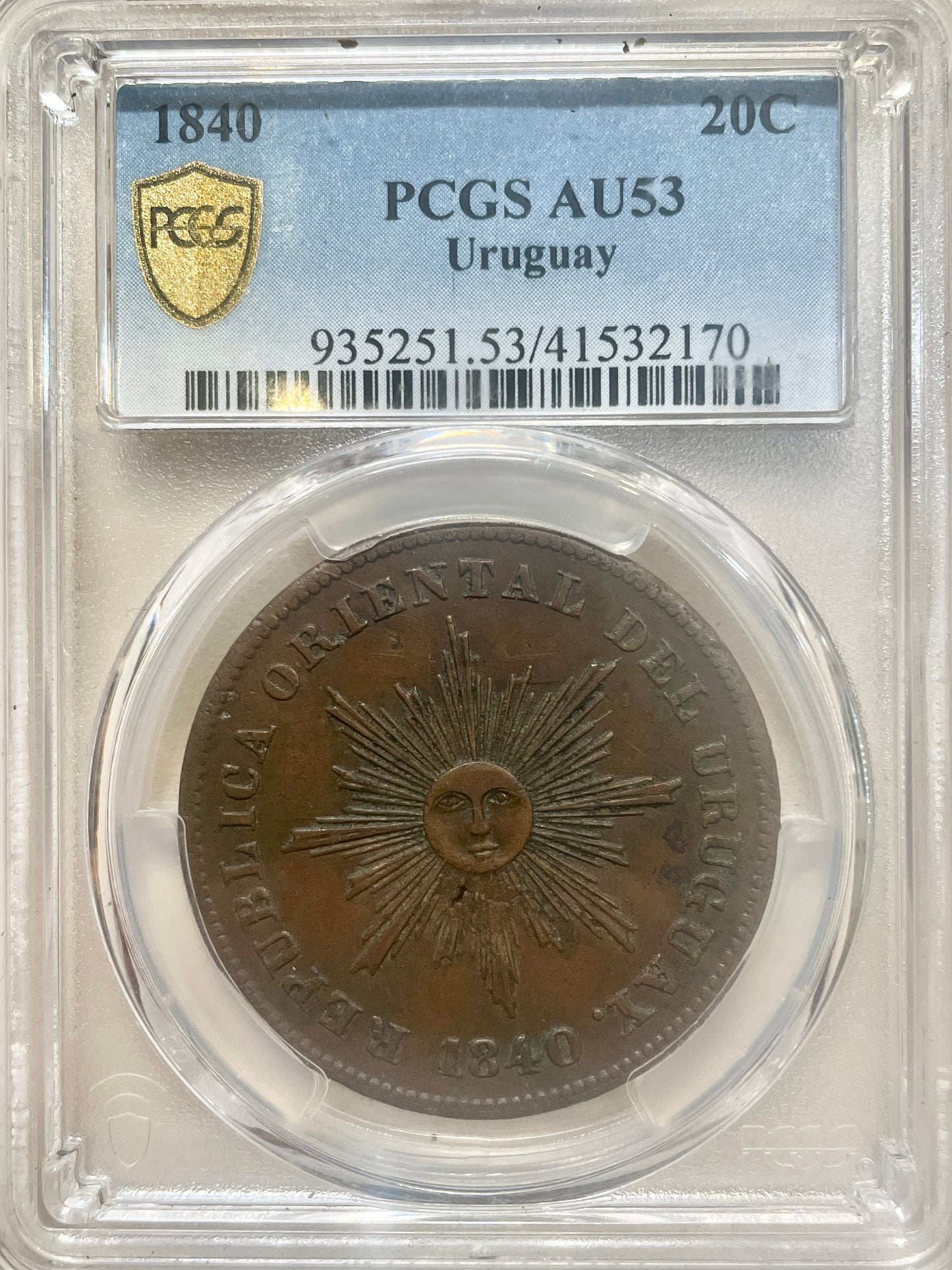 Uruguay - 1840 - 20 Centésimos - Certificada PCGS AU53
