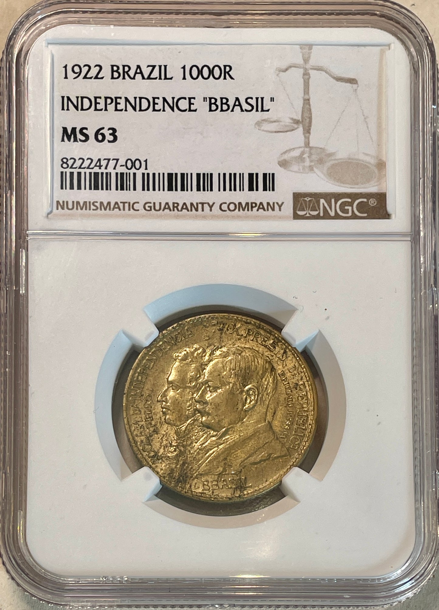 Brasil - 1922 - 1000 Reis - Independencia "BBASIL" - Certificada NGC MS63