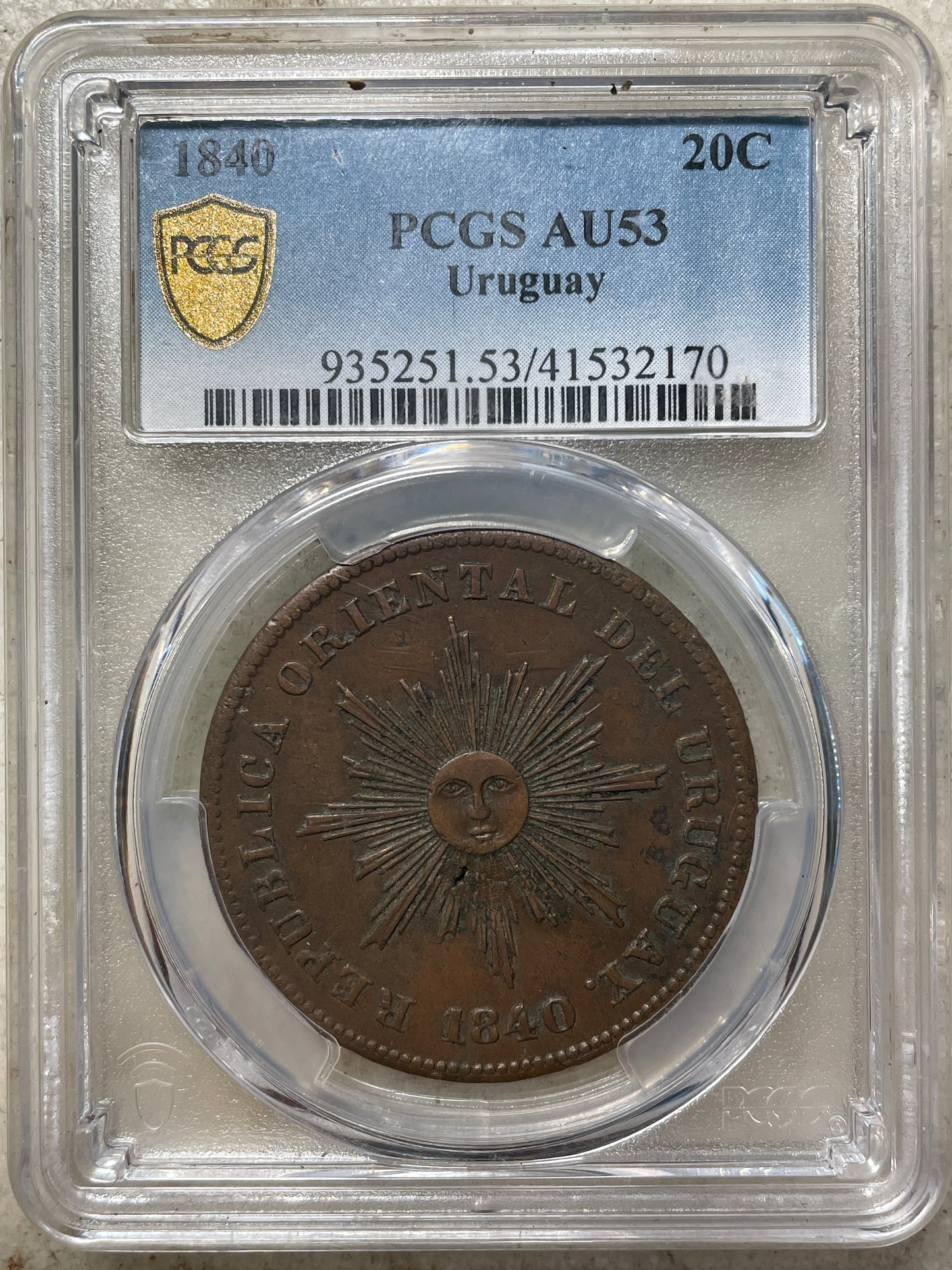 Uruguay - 1840 - 20 Centésimos - Certificada PCGS AU53