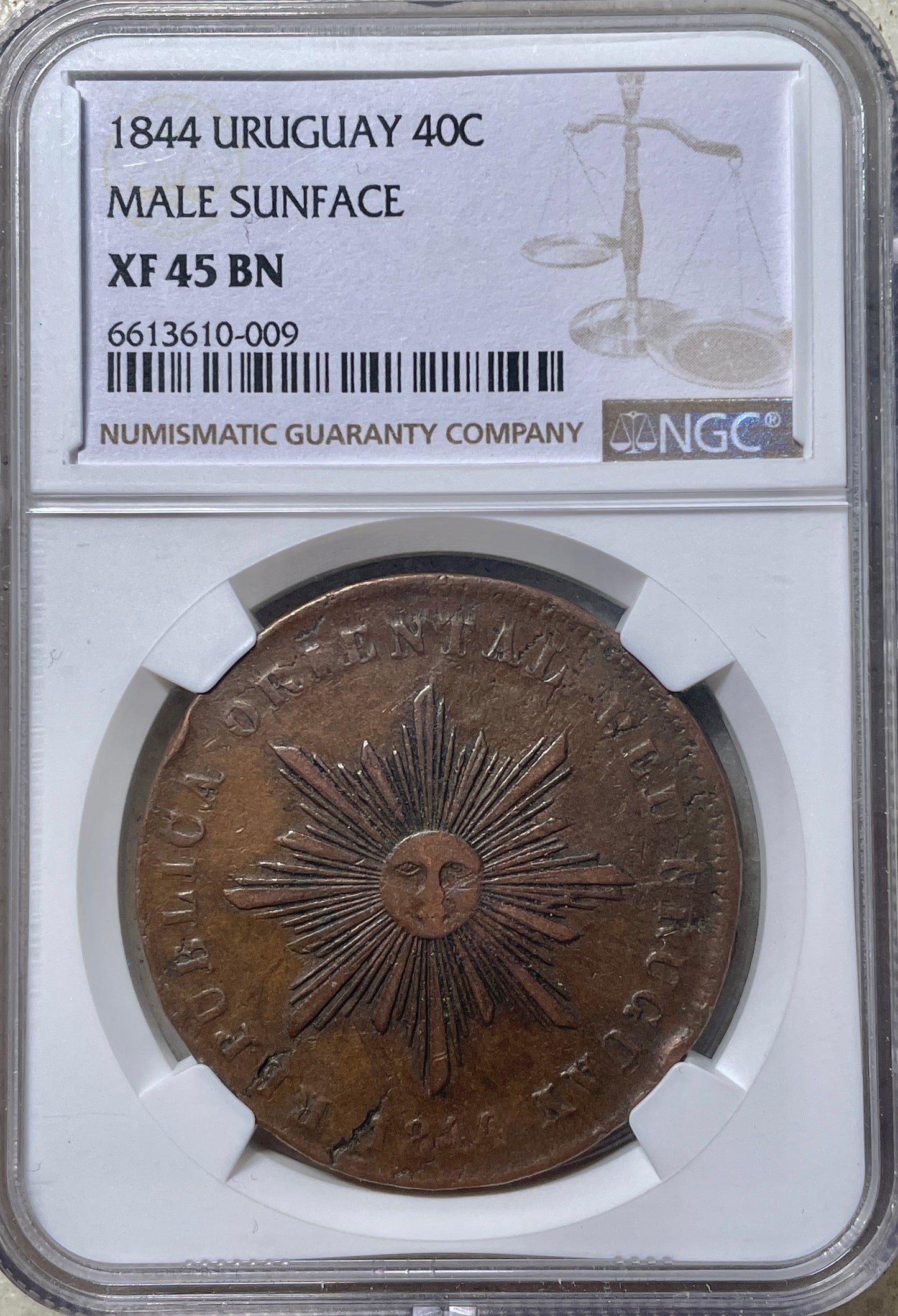 Uruguay - 1844 - 40 Centésimos - 6.3.2 - Certificada NGC XF45