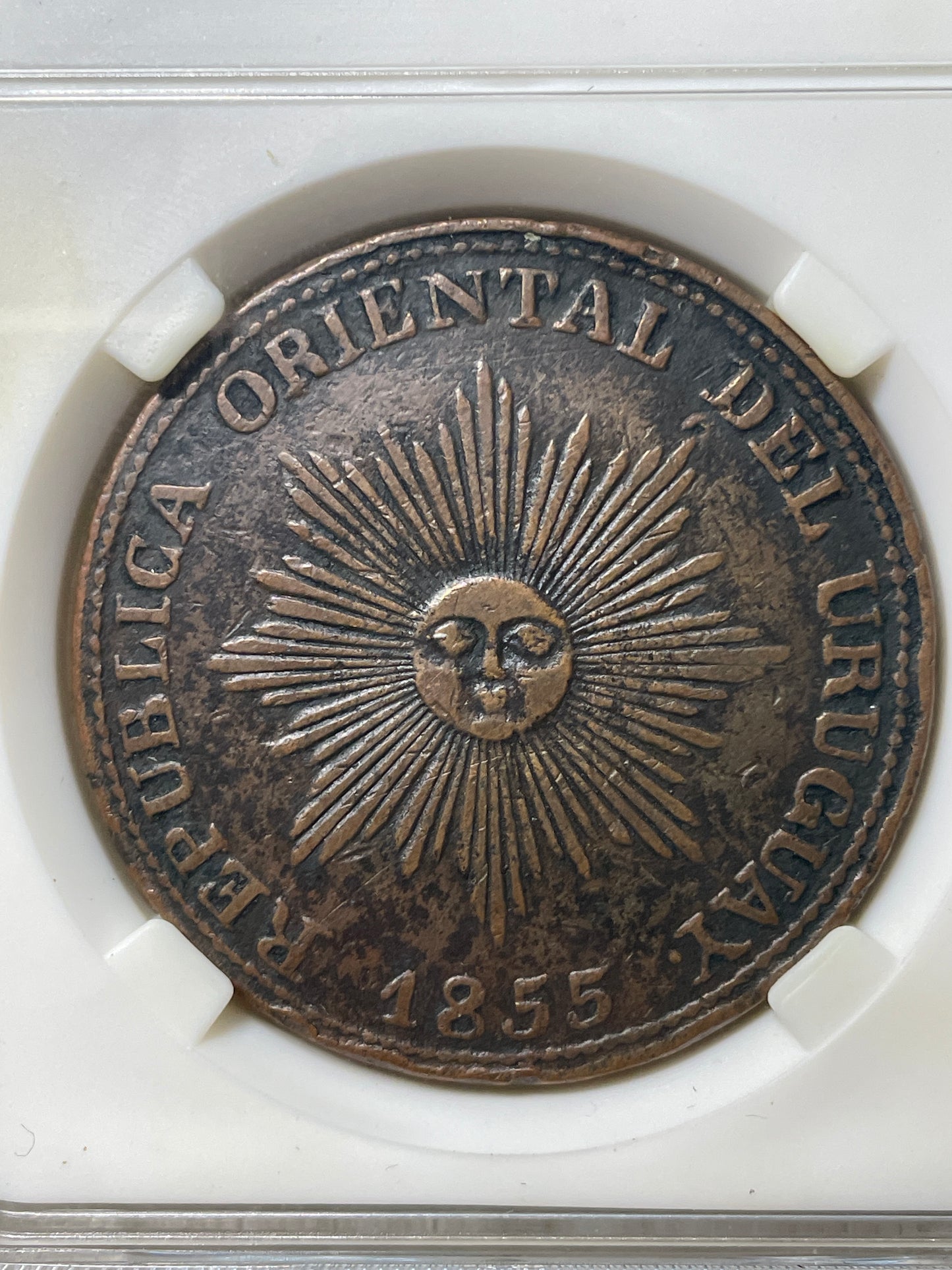 Uruguay - 1855 - 20 Centésimos - 11.1.1 - Certificada NPG AU53