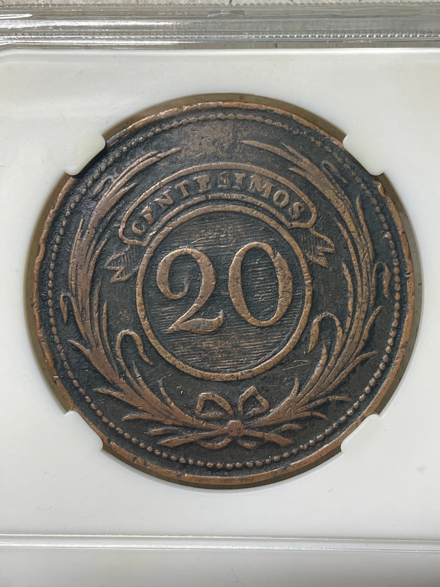Uruguay - 1855 - 20 Centésimos - 11.1.1 - Certificada NPG AU53