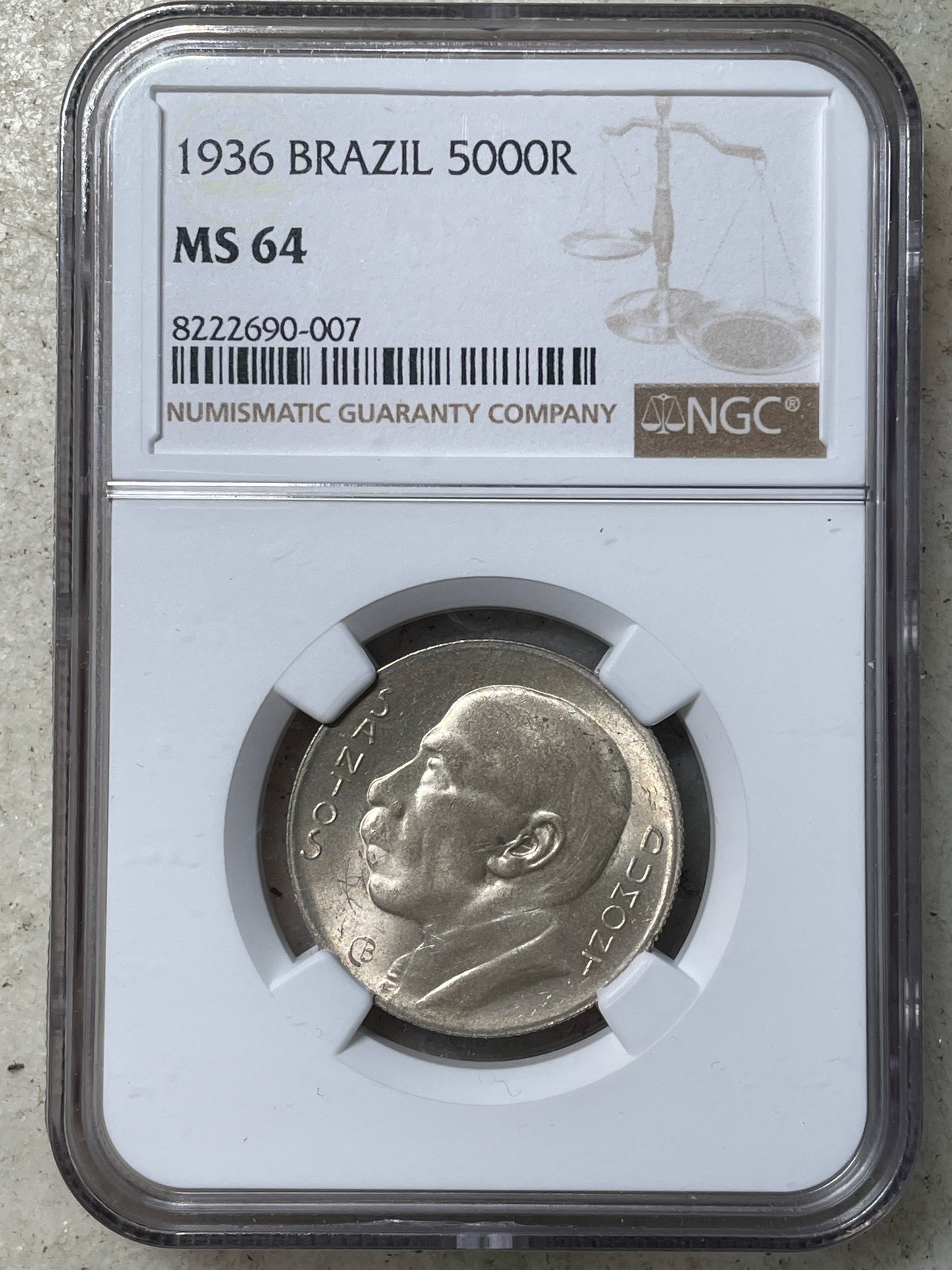 Brasil - 1936 - 5000 Reis - Certificada NGC MS64